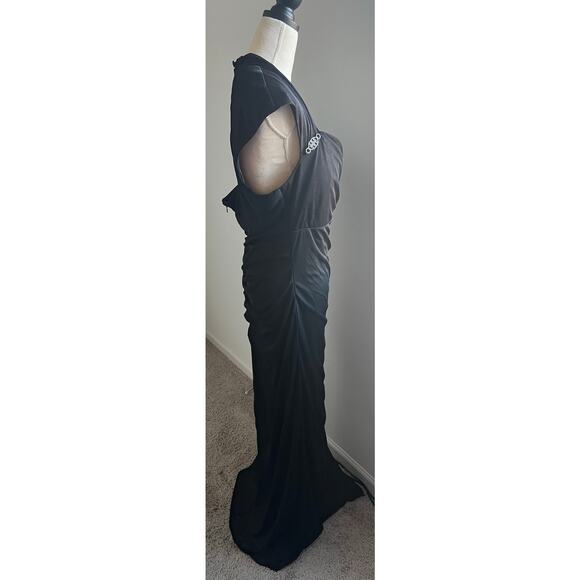 R&M Richards Woman Maxi Black Glitter Formal Draped Formal Cutout Back Dress 16W - Picture 3 of 11